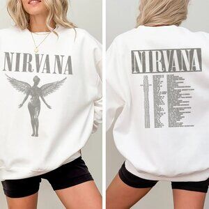 Vintage 90s Nirvana Angel Tour Concert Shirt, Graphic Nirvana Band Sweatshirt